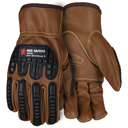 Mcr Safety Leather Drivers Gloves, Goatskin, Shirred Slip-On, Keystone Thumb, Gunn Cut, Brown / Brown, S 12 PK 36336S